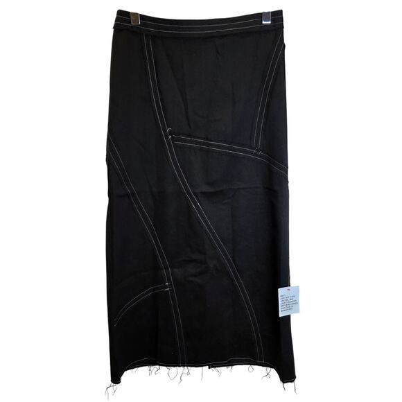 Topshop Asos Raw Edge Maxi Skirt Black Twill Topstitch Sz 10 Frayed Cotton Zip - Picture 5 of 15